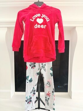 H&M Red Reindeer Fleece Hoodie with Puppy & Kittens Print Leggings